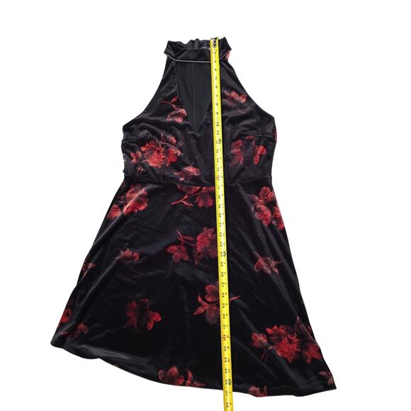 Venus Black Red/Orange Floral Velvet Halter Midi Dress Women Size L V-Ncck - Picture 4 of 6